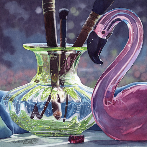 Brushes and Glass 10x10 $700 at Hunter Wolff Gallery